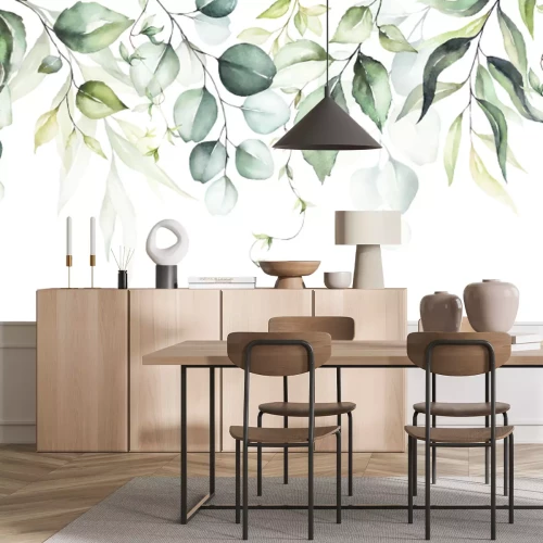 Papier peint  Feuilles d'aquarelle sur fond blanc