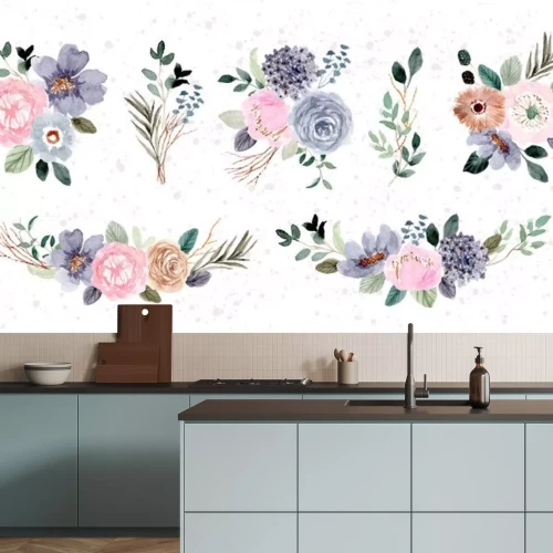 Sticker  Illustrations florales subtiles bleu-rose
