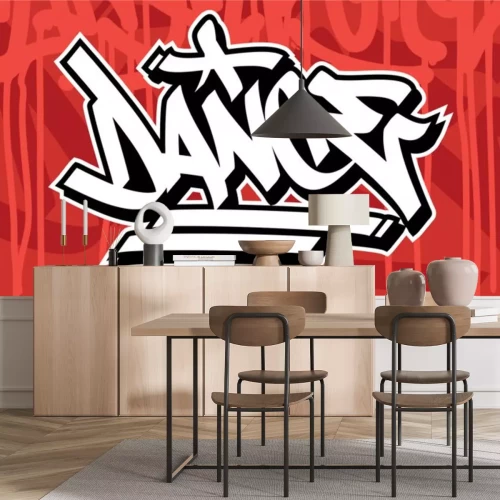 Sticker  Dance Graffiti Font Lettering With A Red Background
