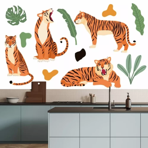 Sticker  Cute animal object collection with leopard,tiger. illustration for icon,logo,sticker,printable