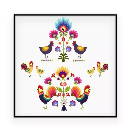Poster  Polskie Wzory z Kurami i kogutami