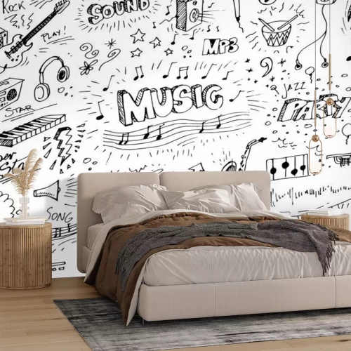 Papier peint  Gribouillages aux motifs musicaux