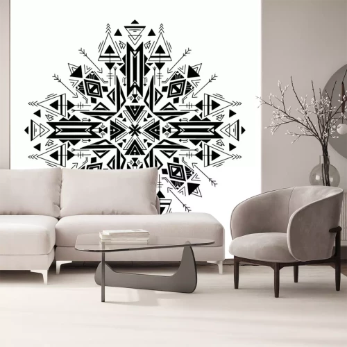 Sticker  Tribal geometric mandala. Black native ornament on a white background. Mystical pattern. Vector folk pattern for cards, stickers, scrapbooking decoration and your creativity.