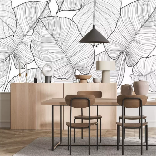 Sticker  Feuilles noires et blanches dans une esthétique minimaliste