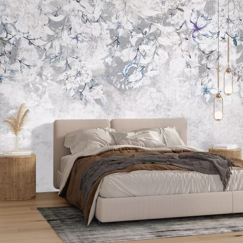 Papier peint  Fleurs claires sur texture dentelle