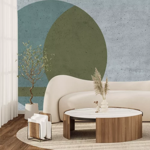 Papier peint  Composition tricolore avec cercle sur texture béton