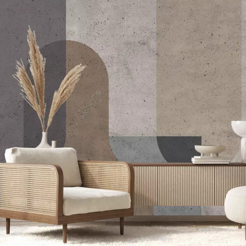 Papier peint  Blocs géométriques tons de bruns avec effet texture béton