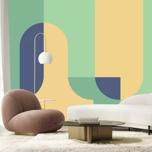 Papier peint  Blocs géométriques verts et jaunes