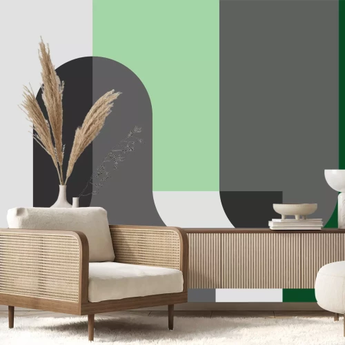 Papier peint  Blocs géométriques verts et gris