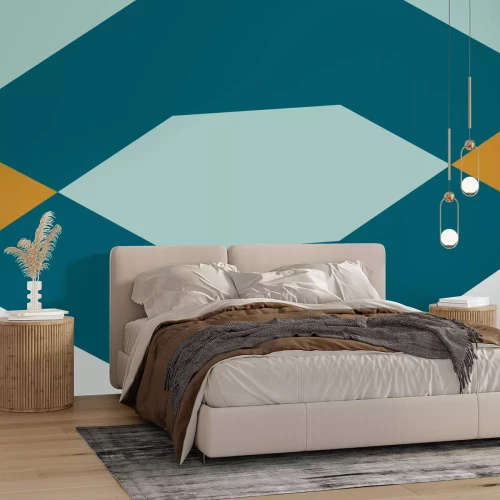 Papier peint  Figures géométriques à dominante turquoise