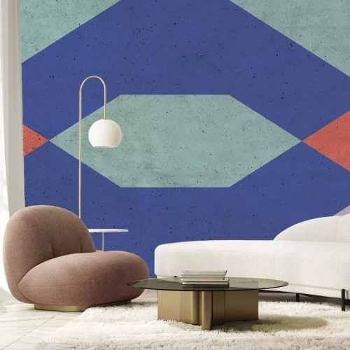 Papier peint  Figures géométriques à dominante violette sur texture béton