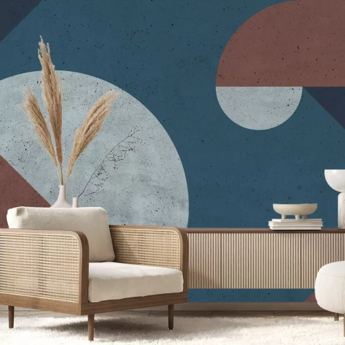 Papier peint  Composition géométrique avec accent bleu marine texture béton