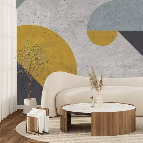 Papier peint  Composition géométrique avec accent jaune texture béton
