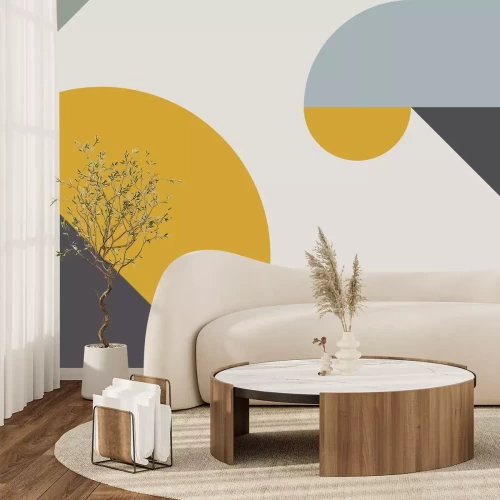 Papier peint  Composition géométrique avec accent jaune