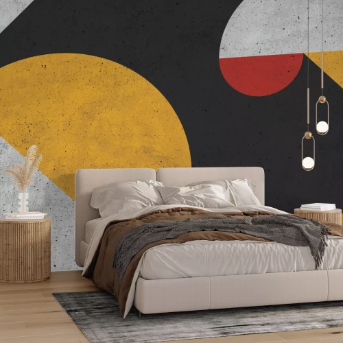 Papier peint  Composition géométrique avec accent rouge texture béton