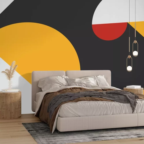 Papier peint  Composition géométrique avec accent rouge