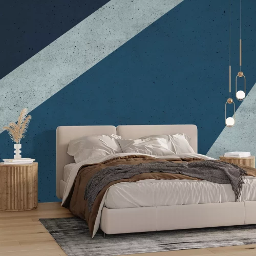 Papier peint  Bloc géométrique avec élément bleu marine texture béton