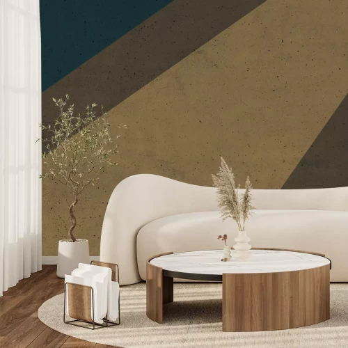 Papier peint  Bloc géométrique avec élément vert texture béton