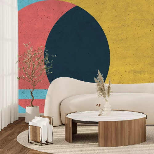 Papier peint  Composition avec un cercle sur fond coloré et texture béton