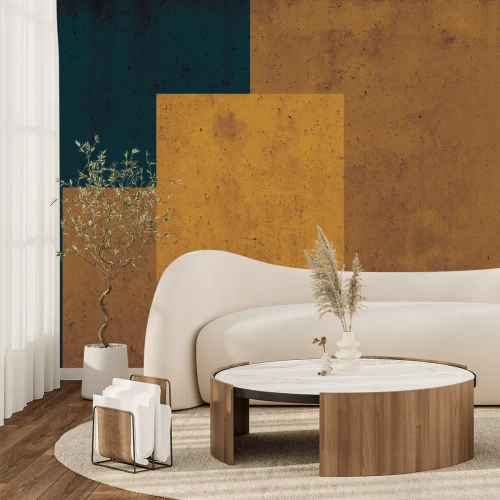 Papier peint  Carré sur fond vert miel et texture béton