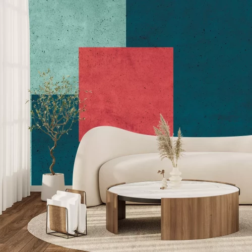 Papier peint  Carré sur fond azur avec texture béton