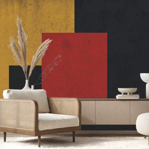 Papier peint  Carré sur fond jaune et noir et texture de béton