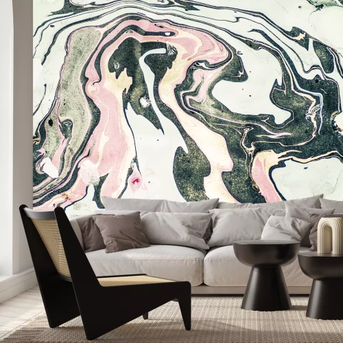 Papier peint  Marbre vert et rose