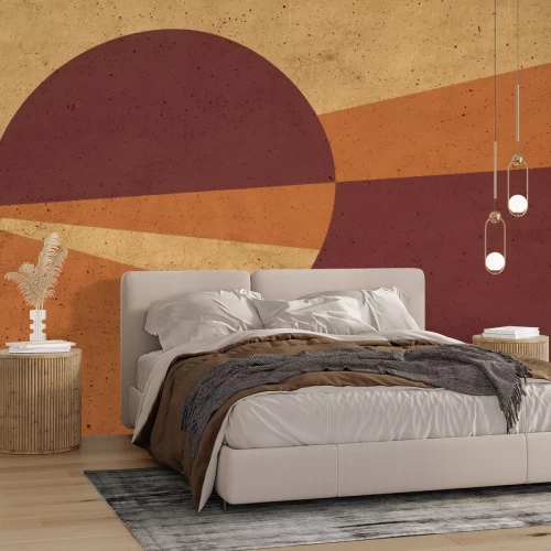 Papier peint  Cercle et triangles orange texture béton