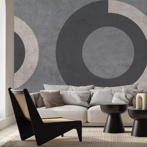 Papier peint  Cercles sur fond gris et texture béton