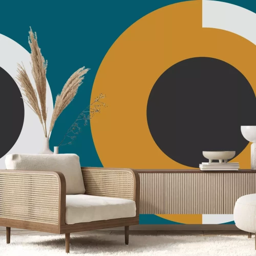 Papier peint  Cercles sur fond turquoise