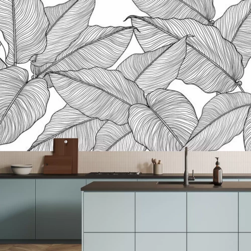 Papier peint  Feuilles minimalistes sur fond blanc