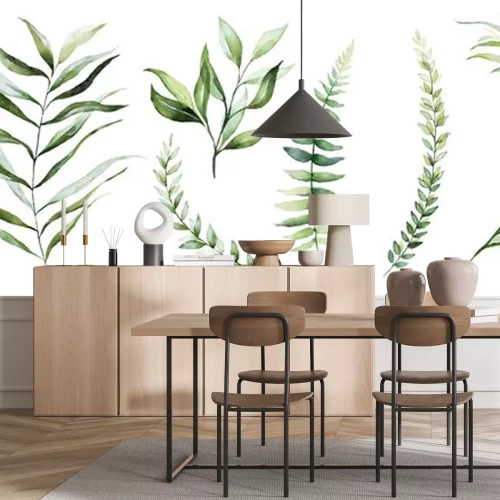 Sticker  Watercolor tropical floral illustration set with green leaves for wedding stationary, greetings, wallpapers, fashion, backgrounds, textures, DIY, wrappers, postcards, logo, etc.