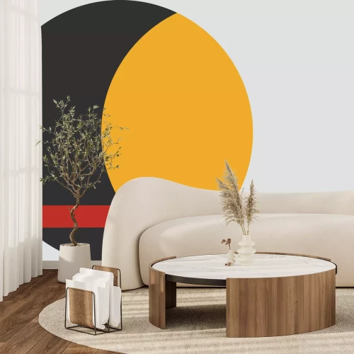 Papier peint  Cercle noir et jaune avec élément rouge