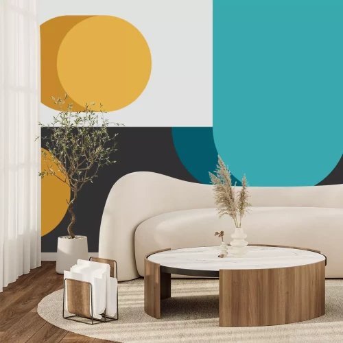 Papier peint  Composition jaune-turquoise