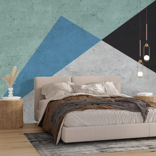 Papier peint  Triangles équilatéraux à dominante verte sur fond béton