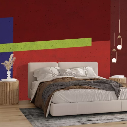 Papier peint  Rectangles tons rouges et effet béton