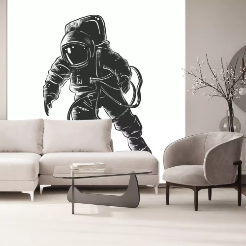 Sticker  Astronaute dans une combinaison spatiale illustration en noir et blanc