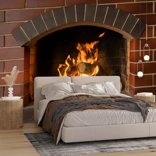 Papier peint  Cheminée en brique rouge