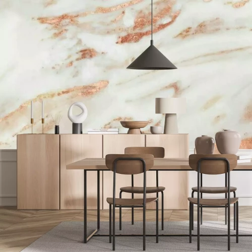 Papier peint  Marbre blanc avec des éléments roses