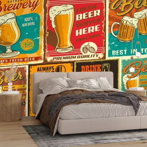 Papier peint  Rétro plaques avec la bière