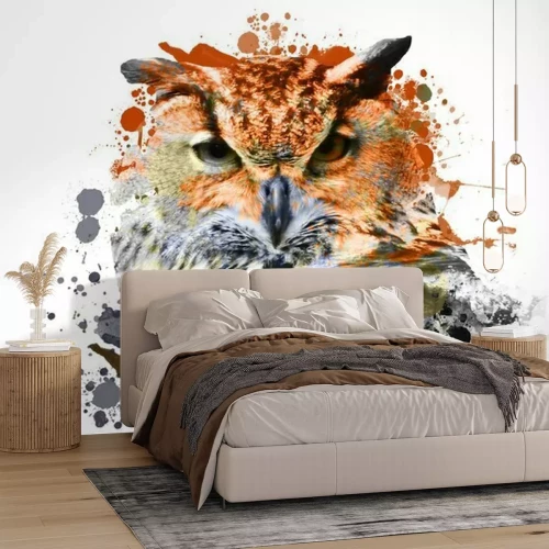 Papier peint  Composition abstraite Chouette sur fond blanc