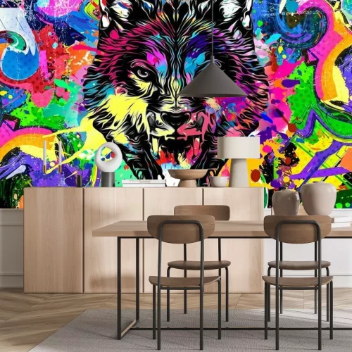 Papier peint  Graffiti avec un lion en couleurs