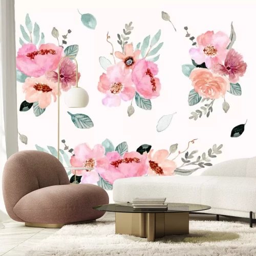 Sticker  Illustrations floristiques pastel sur fond blanc