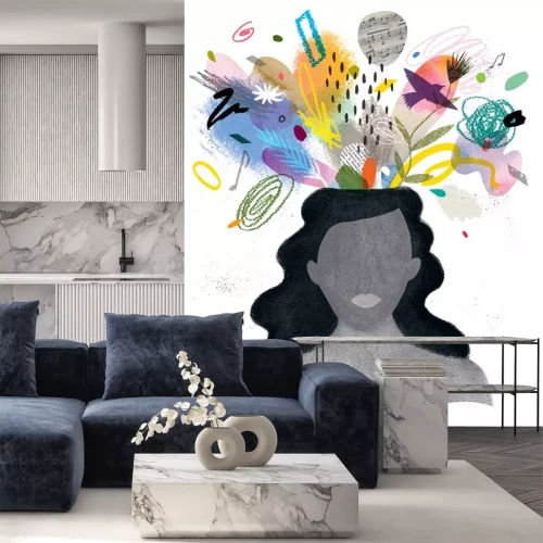 Sticker  woman with abstract elements popping out of her head