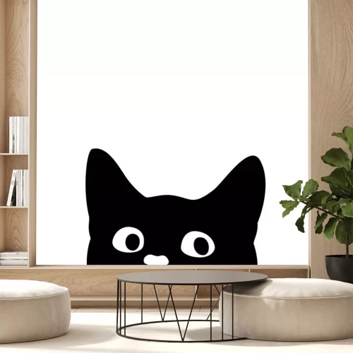 Sticker  Dessin noir et blanc d'un chat jetant un coup d'oeil au-dessus du bord