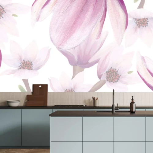 Papier peint  horizontal border with hand painted magnolia