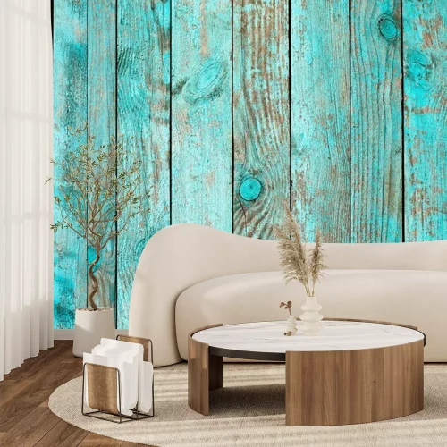 Papier peint  Planches verticales en bois turquoise