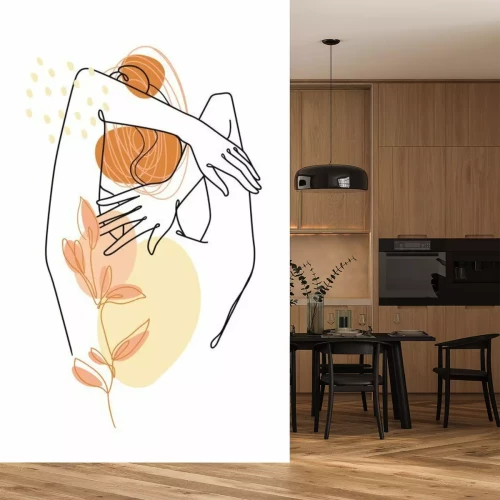 Papier peint  Silhouette féminine avec une feuille dessinée au trait