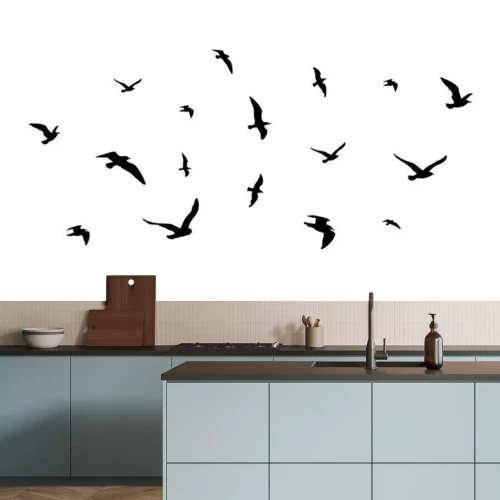Sticker  Oiseaux dans le ciel illustration noir et blanc