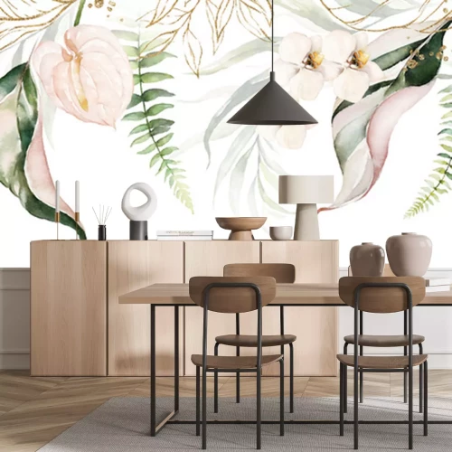 Sticker  Composition avec des feuilles et des fleurs tropicales